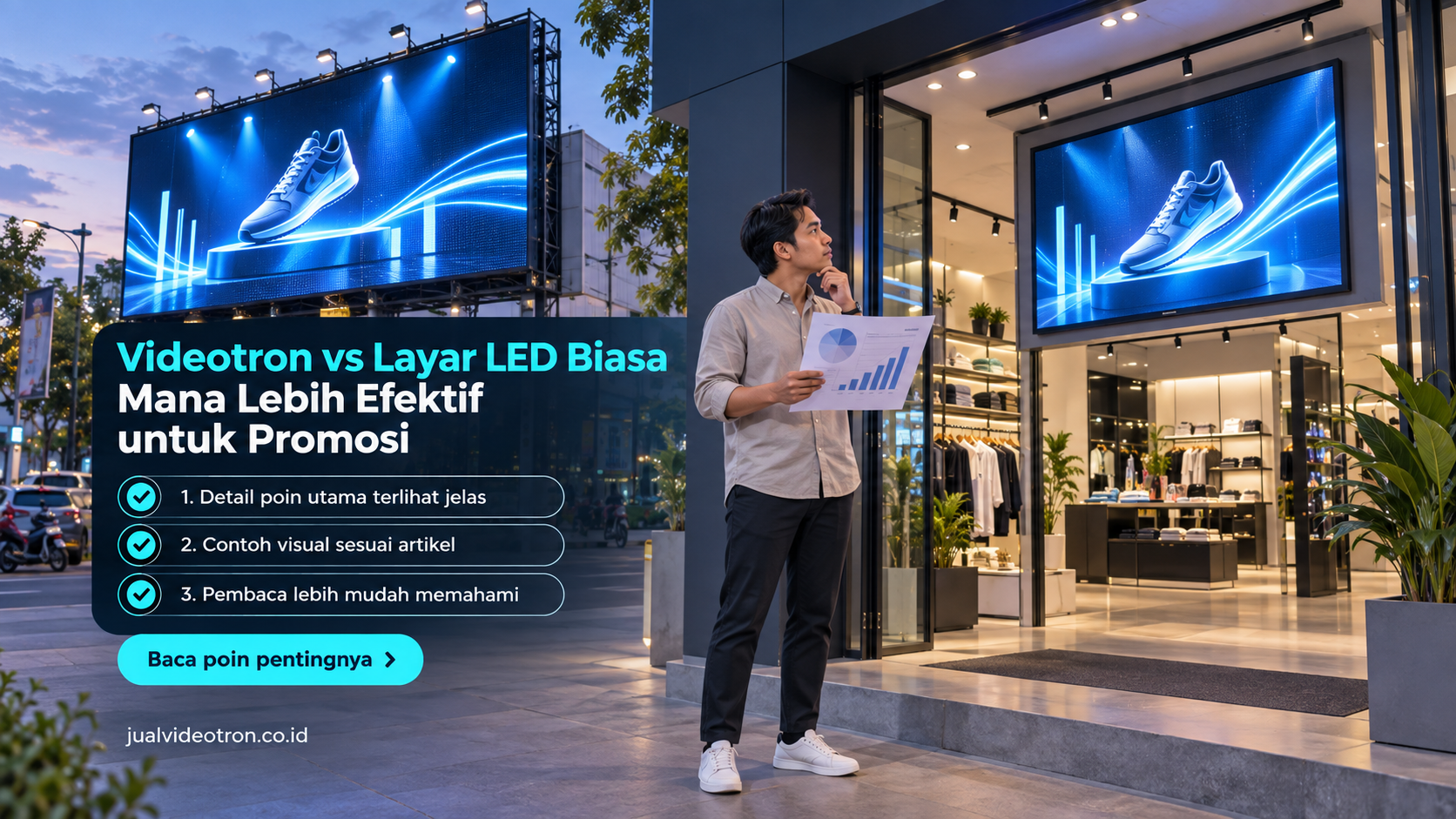 Ilustrasi Videotron vs Layar LED Biasa Mana Lebih Efektif untuk Promosi