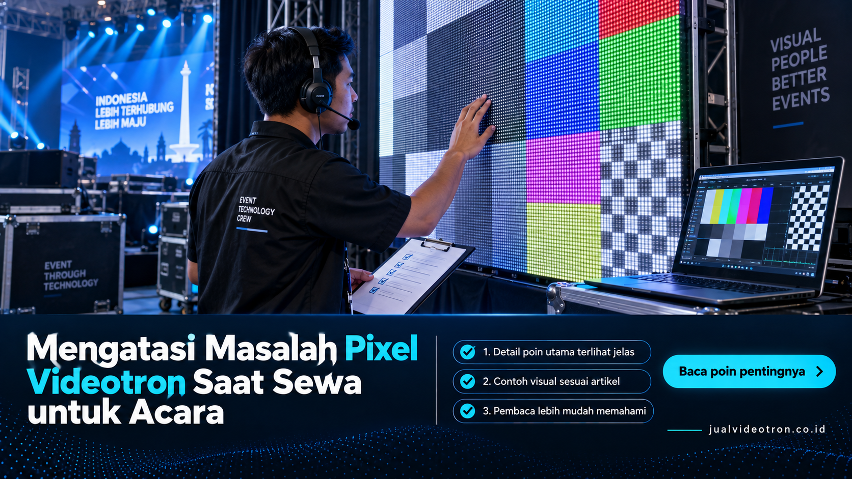 Ilustrasi Mengatasi Masalah Pixel Videotron Saat Sewa untuk Acara