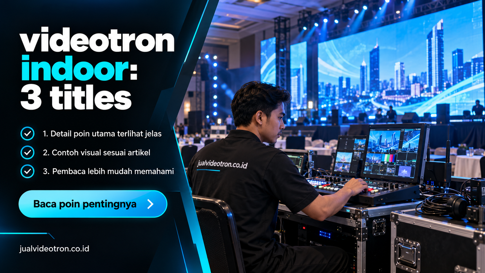 Ilustrasi videotron indoor: 3 titles